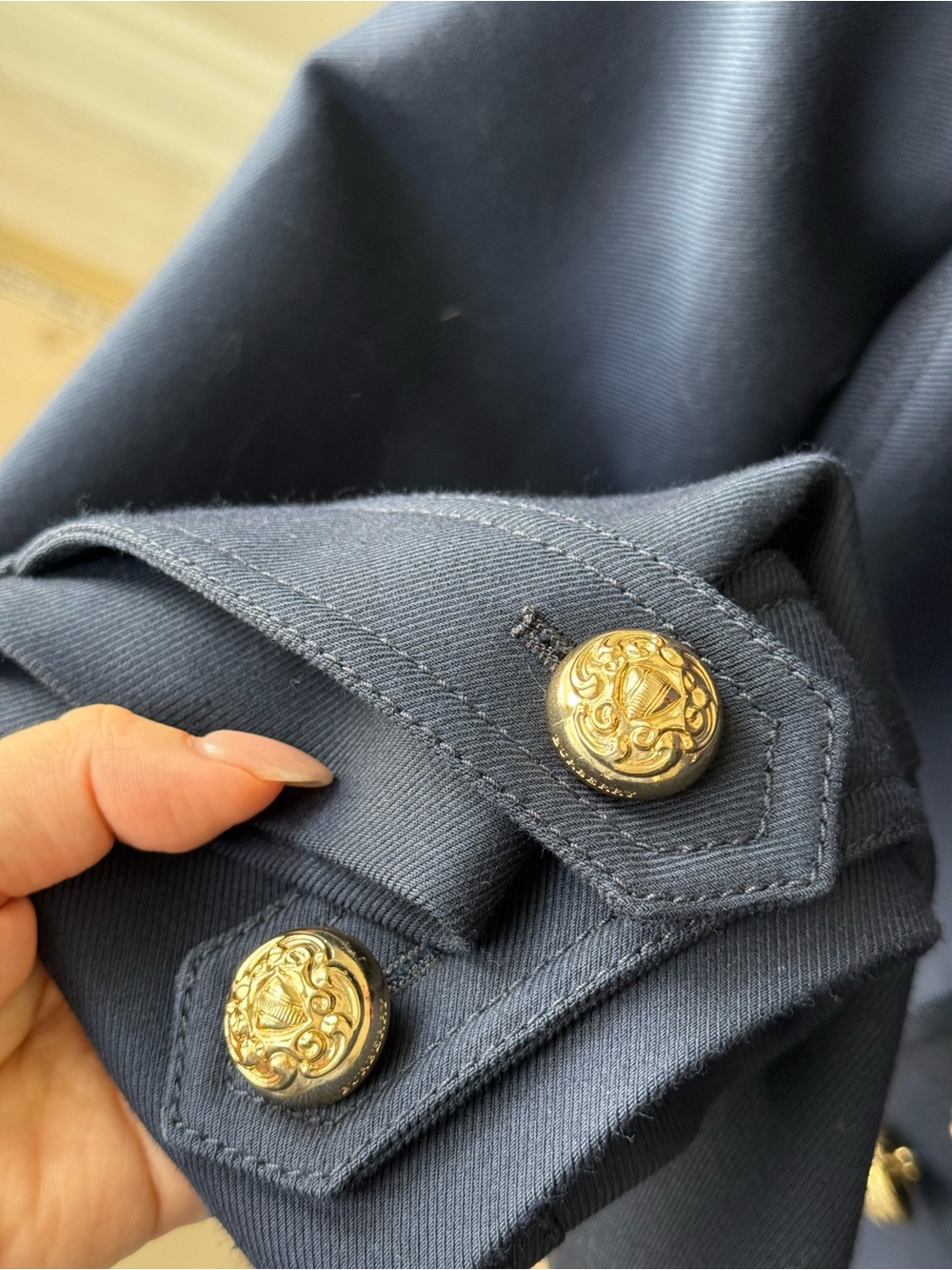 Authentic Burberry Navy Military-Style Gold Button Wool Jacket - Picture 5 of 9